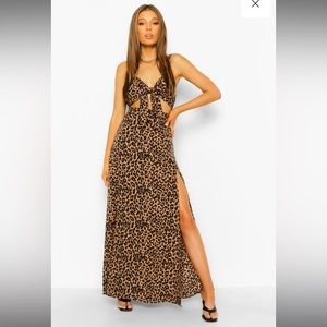 Boohoo Leopard Print Knot Front Bralette & Maxi Skirt Set